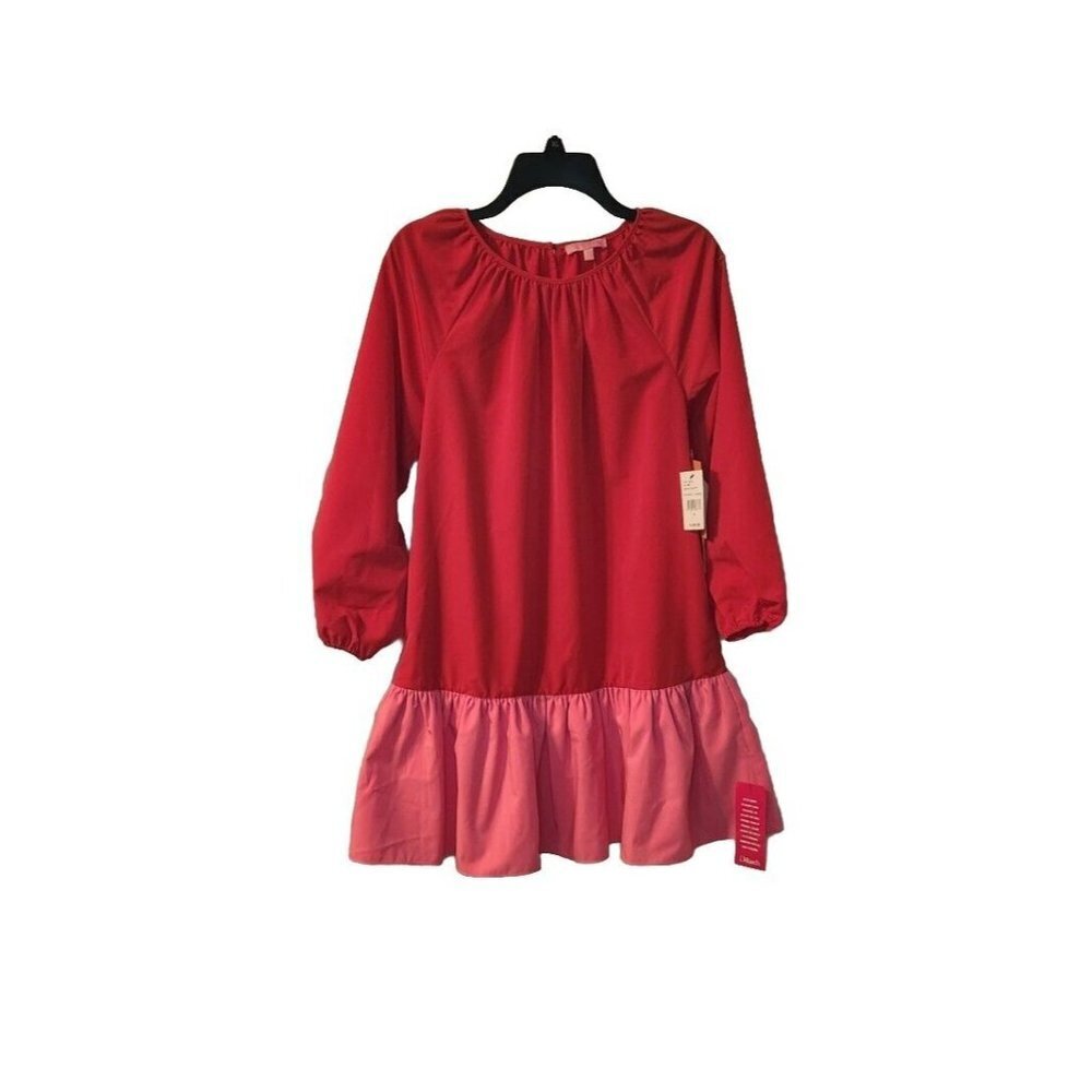 LDT Womens Shift Dress Ruffle Hem Unlined  Button Closure Pockets NWT $169